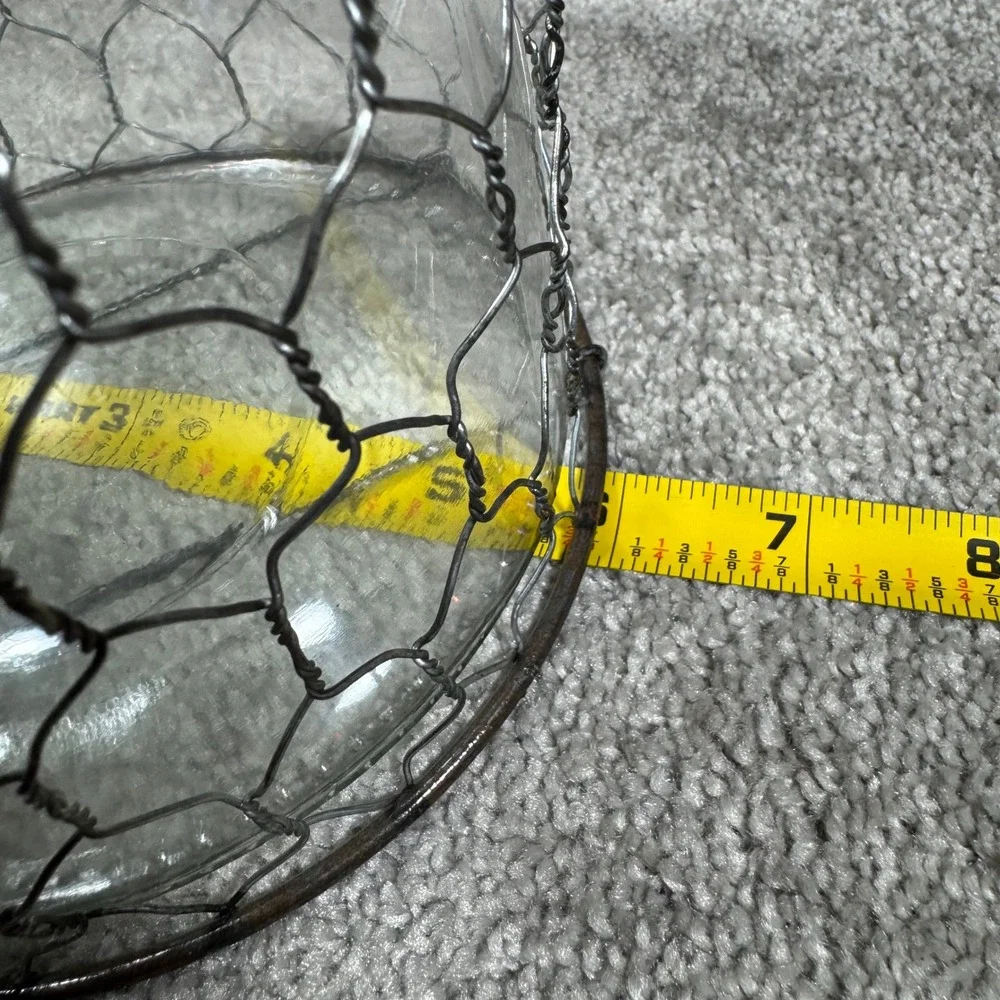 Lantern Cloche Clear Glass Chicken Wire Wood Handle Farmhouse Decor
